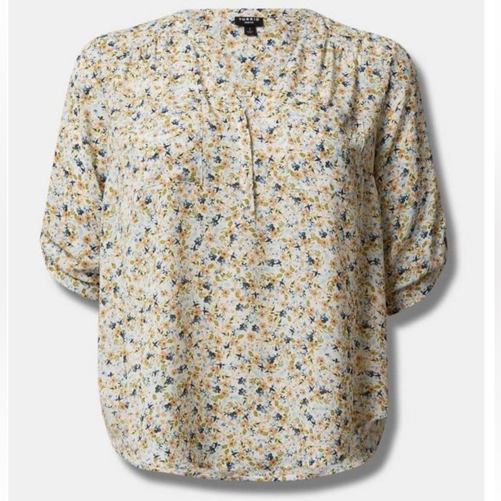 EUC torrid plus size 3 Harper Georgette Pullover 3/4 Sleeve Blouse ditsy floral